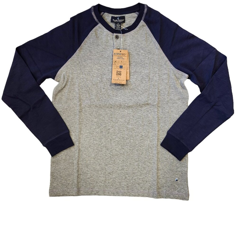 Tailor Vintage Airotec Long Sleeve Henley Gray Navy Blue Men's Size S